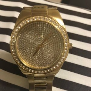 GUESS Womens Pixie Crystal Gold Tone Watch